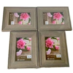Set of 4 Rustic Wood Picture Frames – 4x6 Gray Brown Distressed Farmhouse Style